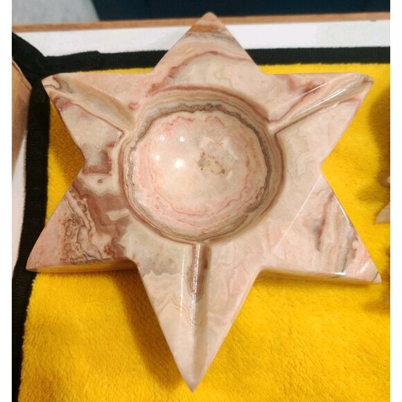 6 Pointed Star of David Onyx Stone Tealight Votive Candle Holder Ashtray 5x6x1" - Picture 2 of 9